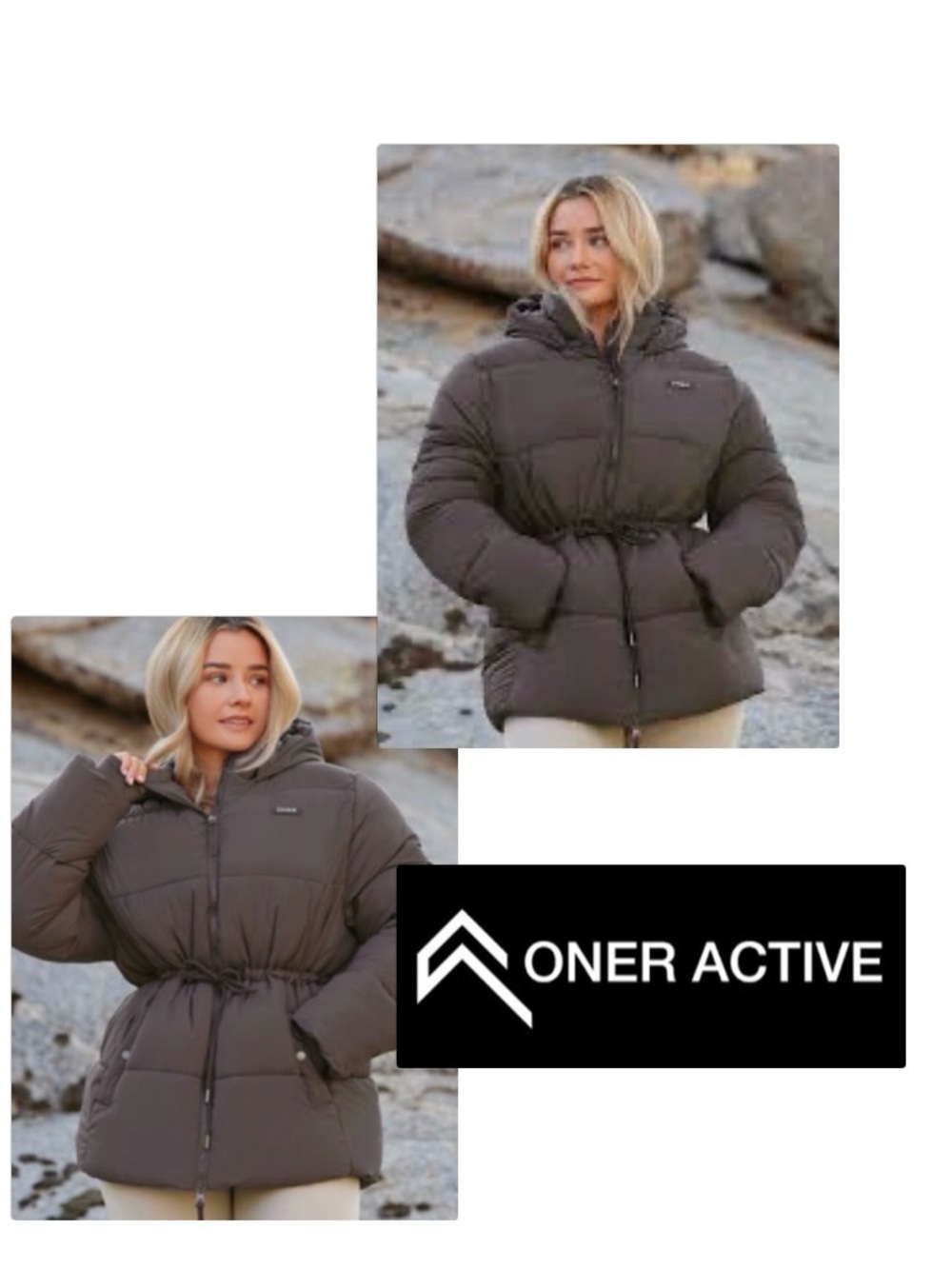 NWT [oner active] Mid Length Hooded Puffer Jacket in Truffle Grey Women’s L